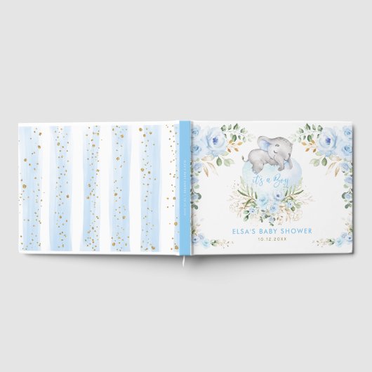 Slaapend Elephant Blue Floral Boy Baby shower Gastenboek (Volledig)