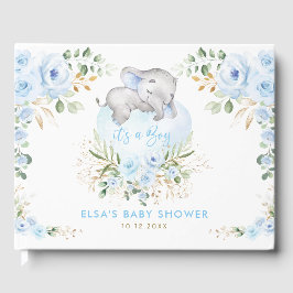 Slaapend Elephant Blue Floral Boy Baby shower Gastenboek