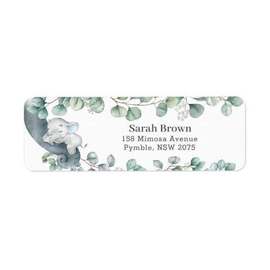 Slaapend ellephant Greenery Return Address Label (Voorkant)