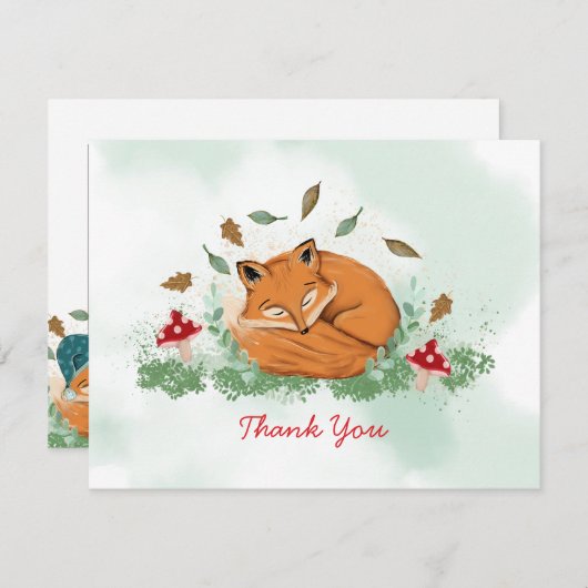Slaapend Fox Baby shower Dank u Informatiekaartje (Voorkant / Achterkant)