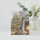 Slaapend Kat bij de kerstboom Feestdagenkaart (Staand voorkant)