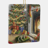 Slaapend Kat bij de kerstboom Keramisch Ornament (Rechts)