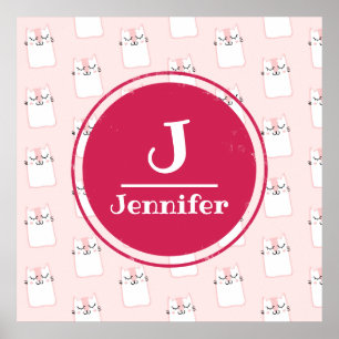 Slaapend Kat Patroon Monogram Poster