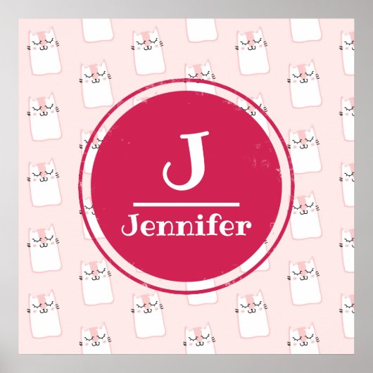 Slaapend Kat Patroon Monogram Poster (Voorkant)