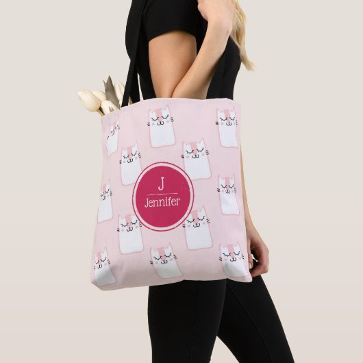 Slaapend Kat Patroon Monogram Tote Bag (Dichtbij)