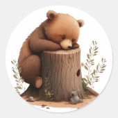 Slaapend klein Beer Ronde Sticker (Voorkant)
