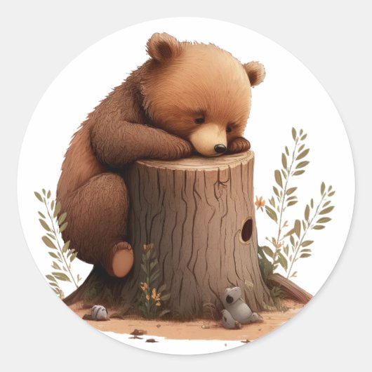Slaapend klein Beer Ronde Sticker (Voorkant)