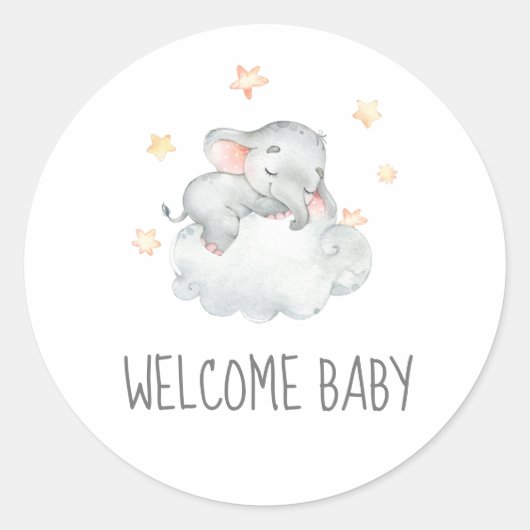 Slaapend klein meisje Welkom Baby shower Ronde Sticker (Voorkant)