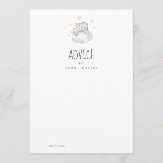 Slaapend klein olifant Baby shower Advieskaart (Voorkant)