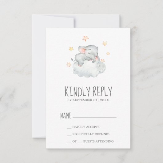 Slaapend klein olifant Baby shower RSVP (Voorkant)