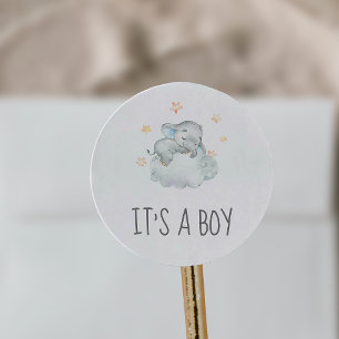 Slaapend klein olifant Het is een Baby shower van  Ronde Sticker