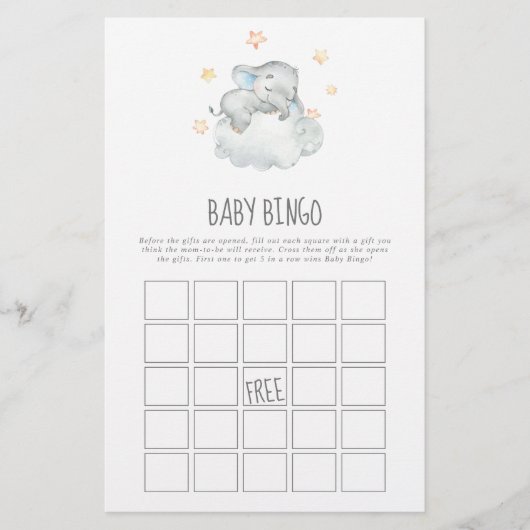 Slaapend kleine olifant Boy Baby Bingo Game Flyer (Voorkant)