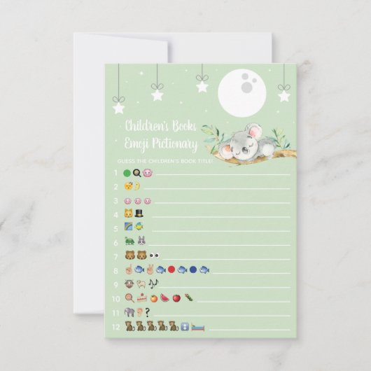 Slaapend Koala Baby shower Game Emoji Pictionary I Kaart (Voorkant)