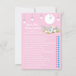 Slaapend Koala Baby shower Game raad eens wie? Inv Kaart