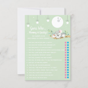 Slaapend Koala Baby shower Game raad eens wie? Inv Kaart