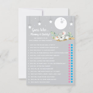 Slaapend Koala Baby shower Game raad eens wie? Kaart