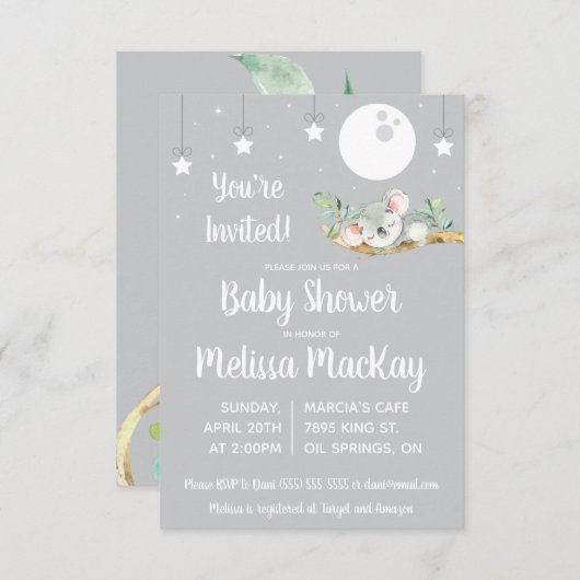Slaapend Koala Baby shower Kaart (Voorkant / Achterkant)