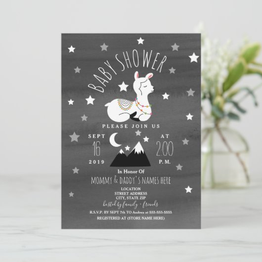 Slaapend Llama Baby Mountains Baby shower Kaart (Staand voorkant)