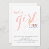 Slaapend meisje douche elegante tekst roze kaart (Voorkant / Achterkant)