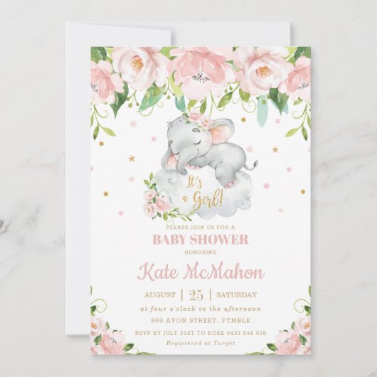 Slaapend olifant Blush Pink Florence Baby shower Kaart (Voorkant)
