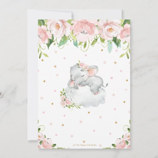 Slaapend olifant Blush Pink Florence Baby shower Kaart (Achterkant)