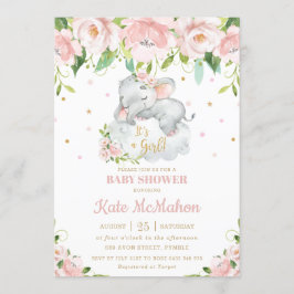 Slaapend olifant Blush Pink Florence Baby shower Kaart