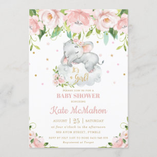 Slaapend olifant Blush Pink Florence Baby shower Kaart