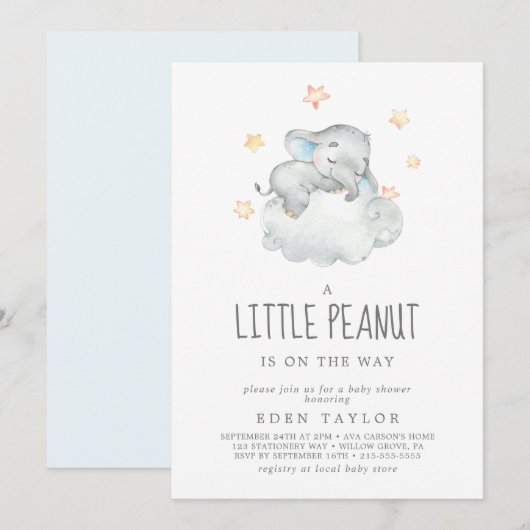 Slaapend olifant Little Peanut Baby shower Kaart (Voorkant / Achterkant)