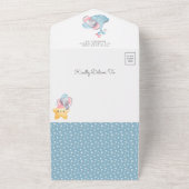 Slaapend olifant op het blauwe Baby shower van de  All In One Uitnodiging (Buitenkant)