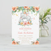 Slaapend olifant Peach roze Baby shower Kaart (Staand voorkant)