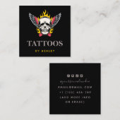 Slaapend schedel Dice Wings Gothic Cool Tattoo Art Vierkante Visitekaartje (Voorkant / Achterkant)