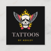 Slaapend schedel Dice Wings Gothic Cool Tattoo Art Vierkante Visitekaartje (Voorkant)