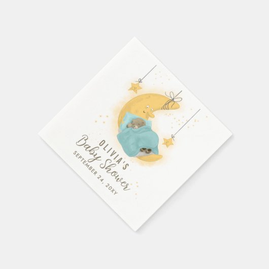 Slaapend Teddy Bear Moon Stars Boy Baby shower Servet (Hoek)