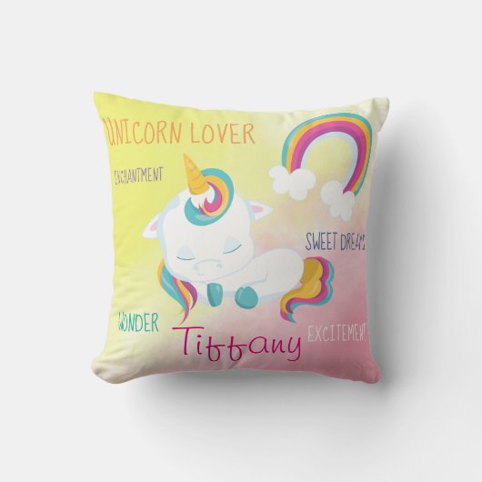 Slaapend Unicorn Rainbow-ontwerp Kussen (Voorkant)