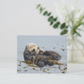 Slaapend zee otter moeder en pup briefkaart (Staand voorkant)