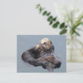 Slaapend zee otter moeder en pup briefkaart (Staand voorkant)