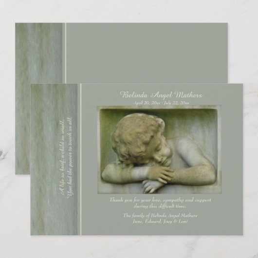 Slaapende Angel Bereavement Hartelijk dank Bedankkaart (Voorkant / Achterkant)