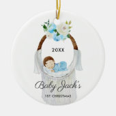 Slaapende Baby Bassinet Personalized Boy 1st Xmas Keramisch Ornament (Voorkant)