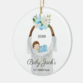 Slaapende Baby Bassinet Personalized Boy 1st Xmas Keramisch Ornament (Links)