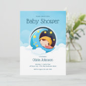 Slaapende baby in de maan | Uitnodiging tot Baby s (Staand voorkant)