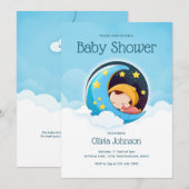 Slaapende baby in de maan | Uitnodiging tot Baby s (Voorkant / Achterkant)