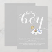 Slaapende babyjongen doucht elegante tekst grijs kaart (Voorkant / Achterkant)