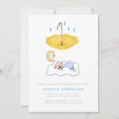 Slaapende babyjongen doucht gele paraplu kaart (Voorkant)