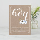 Slaapende babyjongen doucht tekst minimalistisch kaart (Staand voorkant)