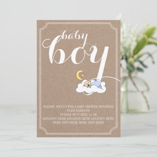 Slaapende babyjongen doucht  tekst minimalistisch kaart (Staand voorkant)