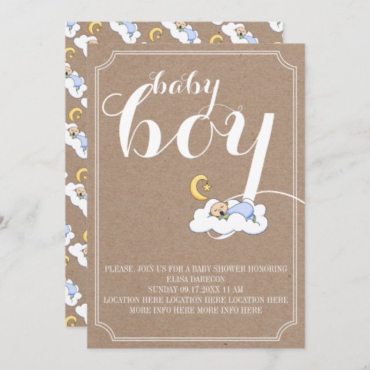 Slaapende babyjongen doucht tekst minimalistisch kaart (Voorkant / Achterkant)