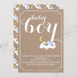 Slaapende babyjongen doucht  tekst minimalistisch kaart