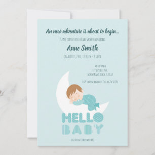 Slaapende babyjongen op de maan Baby shower Invita Kaart