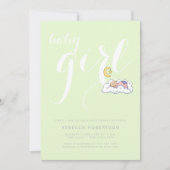 Slaapende babymeisjes douchen bleek groene typogra kaart (Voorkant)