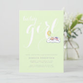 Slaapende babymeisjes douchen bleek groene typogra kaart (Staand voorkant)